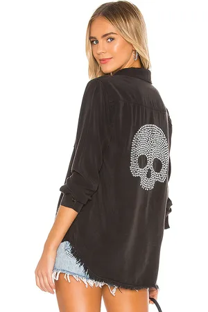 LAUREN MOSHI Sloane Nailhead Skull Button Up Denim Shirt in . Size XL, XS.