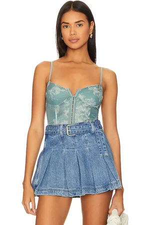 Free People X Intimately FP Night Rhythm Corset Bodysuit In Sage Combo in . Size XL, XS.