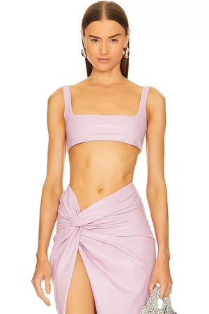 Stretch Faux Leather Scoop Bra Top