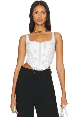 Bardot Linen Corset Bustier in . Size 2.