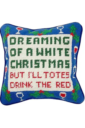 Furbish Studio Wine Christmas Needlepoint Pillow in .