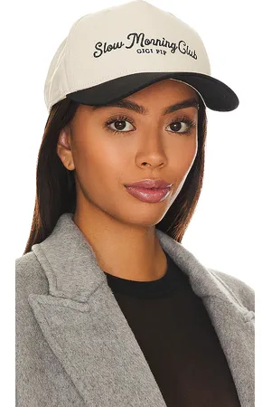 GIGI PIP Slow Morning Club Trucker Hat in Black,Cream.