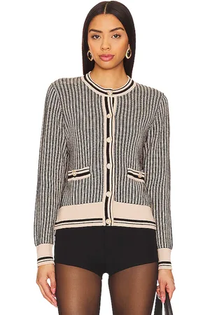 AUTUMN CASHMERE Textured Two Tone Cardigan in Black,Neutral. Size XS.
