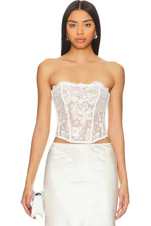 FLEUR DU MAL Floral Bow Embroidery Corset Top in . Size M, S, XS.