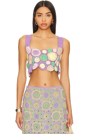 Agua Bendita Tanit Crop Top in Lavender,Green. Size M.