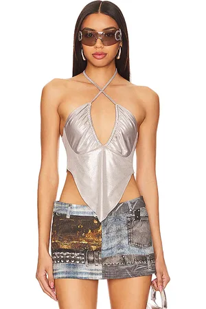 Simmi chain mail crop top and skirt set in silver