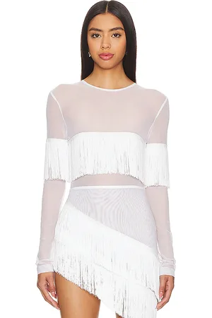 Norma Kamali Long Sleeve Crewneck Fringe Top in . Size M, S.