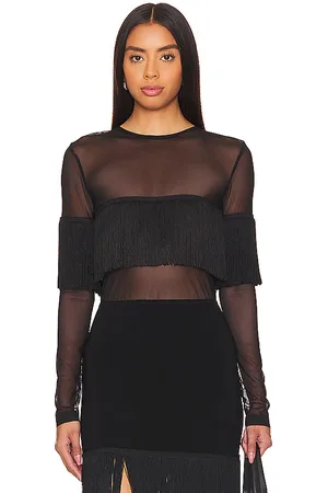 Norma Kamali Long Sleeve Crewneck Fringe Top in . Size S.