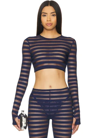 Norma Kamali Cropped Long Sleeve Crewneck Top in . Size S, XS.