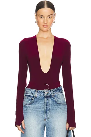 Norma Kamali X REVOLVE Long Sleeve Deep U Neck Bodysuit in . Size L, XS, XXS.