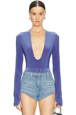 Norma Kamali Long Sleeve Deep U Neck Bodysuit in . Size L, XL, XS, XXS.