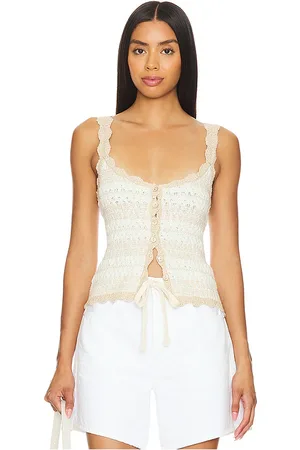 AUTUMN CASHMERE Textured Scalloped Tank in . Size S.