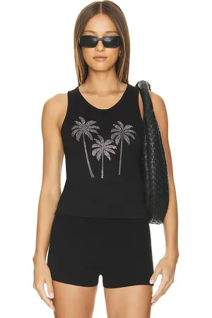 LAUREN MOSHI Luciana Crystal Palm Trees Fitted Tank in . Size S, XS.