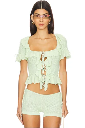 DANIELLE GUIZIO Crochet Ruffle Knit Tie Top in . Size L.
