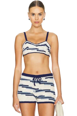 THE KNOTTY ONES Zemelapis Bralette in White,Blue. Size S, XL, XS.