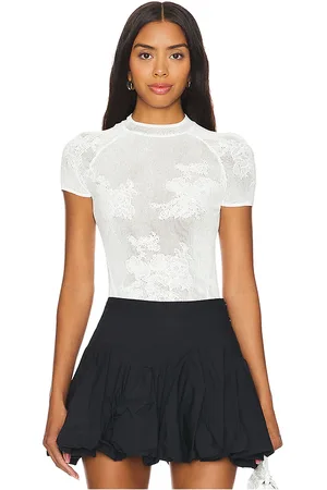FLEUR DU MAL Lace Pointelle Short Sleeve Shirt in . Size S.