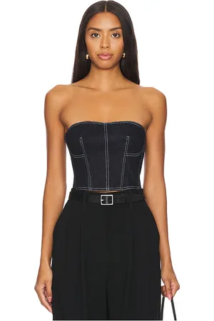 FLEUR DU MAL Denim Cropped Bustier in . Size 2, 4, 6.