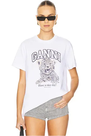 Ganni Basic Jersey Leopard Relaxed T-Shirt in . Size M, S, XS.