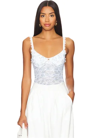 Kat The Label Hazel Bodysuit in White,Blue. Size L.