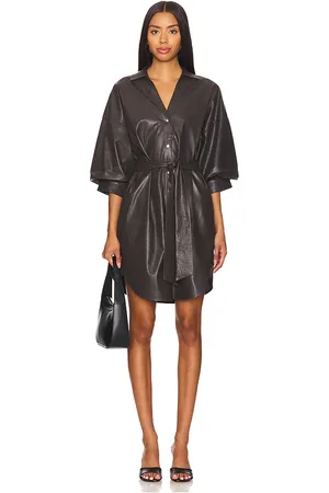 BROCHU WALKER Kate Belted Vegan Leather Shirt Dress in . Size XS.