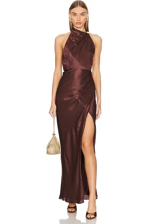 Nicholas Galilea High Neck Gold Trim Maxi Dress in . Size 6.