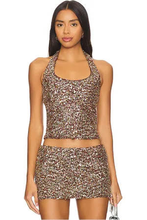 SIEDRES Juli Fitted Sequined Halterneck Top in . Size 38, 40.