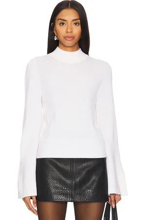 AUTUMN CASHMERE Mock Neck Trumpet Sleeve With High Rib in . Size L, S, XL, XS.