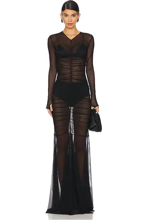Norma Kamali Long Sleeve V Neck Shirred Front Fishtail Gown in . Size XXS.