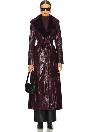 KIM SHUI Bordeaux Faux Fur Collar Coat in . Size S, XS.
