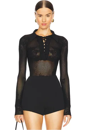 FLEUR DU MAL Lace Pointelle Collared Bodysuit in . Size S, XS.