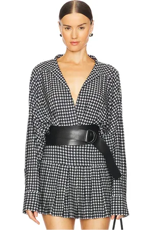 Norma Kamali Oversized Boyfriend Shirt Bodysuit in Black,White. Size M, S, XL, XS, XXS.