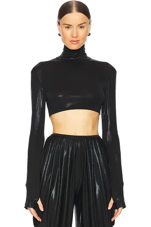 Norma Kamali Cropped Slim Fit Long Sleeve Turtleneck Top in . Size M, S, XS, XXS.