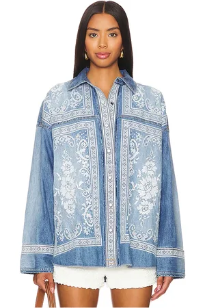 Free People X We The Free Lace Embroidered Denim Shirt in . Size XS.