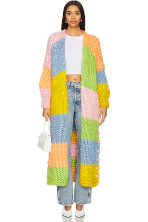 Hope Macaulay Groovy Chunky Knit Maxi Cardigan in Sage,Blue. Size S/M.