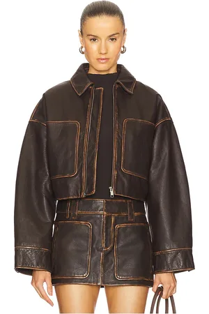 GRLFRND Cropped Leather Patch Pocket Jacket in . Size M, S, XL, XS, XXS.