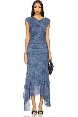 Ganni Marl Mesh Long Ruched Crossover Dress in . Size 40, 42.
