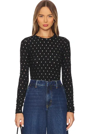 Frame Dotted Stretch Mesh Top in . Size M, S.