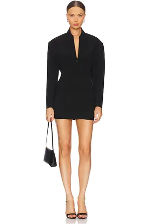 Norma Kamali Oversized Long Sleeve Shoulder Pad Front Zip Mini Dress in . Size S.