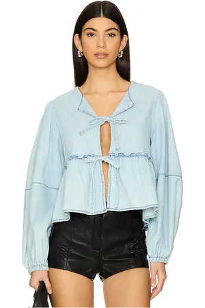 Free People Denim Brunch Babe Blouse in . Size S, XS.
