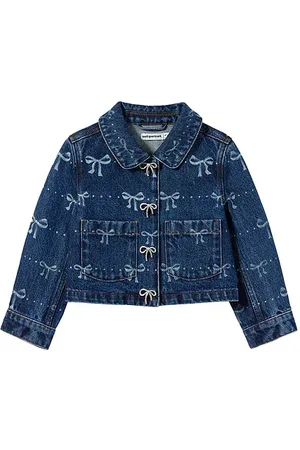 Self-Portrait Kids Denim Bow Print Jacket in . Size 4/5T, 5/6T, 6/7.