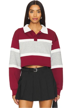 superdown Juliet Cropped Polo in Burgundy,Grey. Size S.