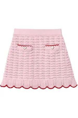 Self-Portrait Kids Textured Knit Heart Detail Skirt in . Size 6/7.