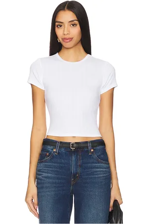 GOOD AMERICAN Cotton Pointelle Baby Tee in . Size 3X, 4X, 5X, XL.