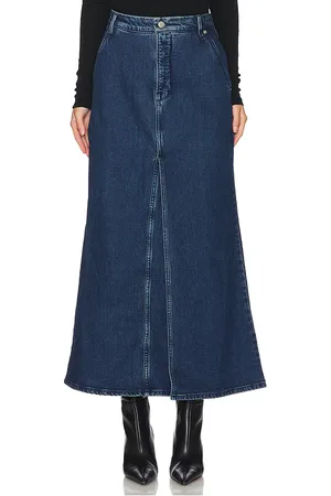 GOOD AMERICAN Fit And Flare Denim Maxi Skirt in . Size 00, 10, 16, 18, 2, 20, 22, 24, 4.