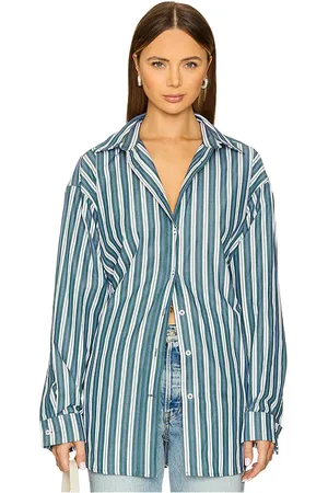 REMAIN Oversize Pintuck Shirt in Blue, Green. Size 36, 38.