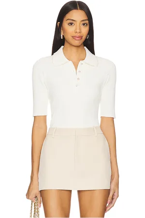 AUTUMN CASHMERE Pearl Trimmed Polo Top in . Size S, XL, XS.