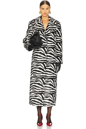 ROTATE Fluffy Clasp Coat in Black,White. Size 36, 38.