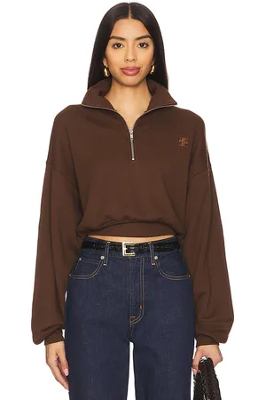 ÉTERNE Cropped Half-Zip Sweatshirt in . Size M, S, XL, XS.