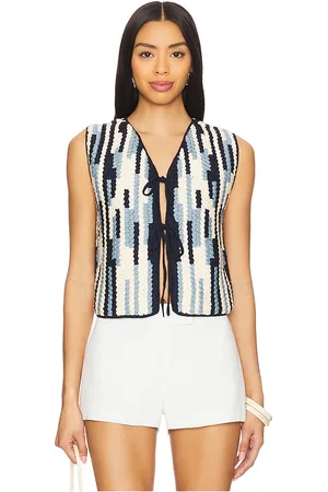 Escvdo Anadara Crochet Vest in Navy, White. Size M, S, XS.