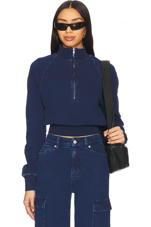 GOOD AMERICAN Jeanius Mock Zip Pullover in . Size 3X, 4X, 5X, L, M, S, XL, XS.